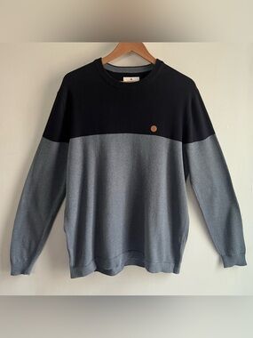 Springfield Men’s Colorblock Crew Neck Sweater Navy & Blue Cotton Size Large